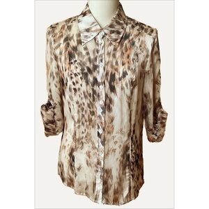 DA-NANG Vintage 100% Silk Chiffon Animal Print Blouse Sheer Top M